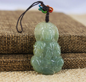 10% OFF- Certified Natural Ice Jadeite Emerald Jade Tablet Kuanyin Pendant《Grade A》