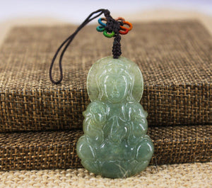 10% OFF- Certified Natural Ice Jadeite Emerald Jade Tablet Kuanyin Pendant《Grade A》