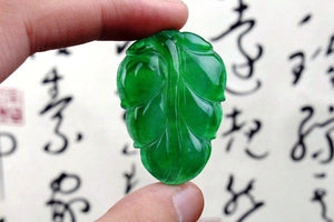 10% OFF- 2 pcs Certified Natural Ice Jadeite Emerald Jade tablets Emerald Leaf Pendants 《Grade A》