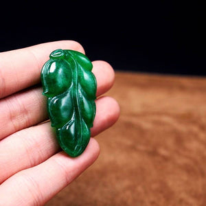 10% OFF- Certified Natural Ice Jadeite Emerald Jade tablets Emerald Leaf Pendant 《Grade A》A2018