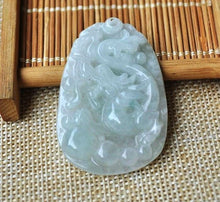 Load image into Gallery viewer, 10% OFF- Certified Natural Icy Jadeite Emerald Jade Tablet Dragon Pendant 《Grade A》4630