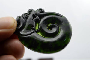 10% OFF- Certified Natural Jadeite Emerald Black Jade Dragon Pendant《Grade A》