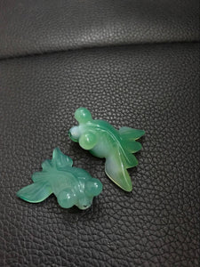 10% OFF- A Pair Certified Natural Jadeite Emerald Jade GoldFish Pendants《Grade A》(2 pcs)