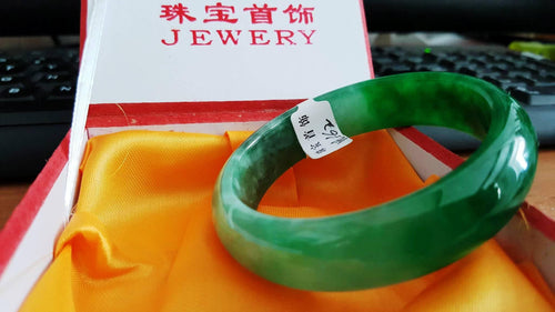 10% OFF- 54/55/56 mm Certified Natural Ice Jadeite Emerald Jade Bangle《Grade A》A162