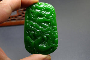 10% OFF- Certified Natural Emerald Jade Handcarved Dragon Pendant A19402018