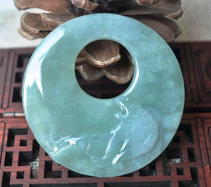 10% OFF- Certified Natural Icy Jadeite Emerald Jade Tablet Tiger Pendant 《Grade A》9950