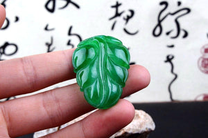 10% OFF- 2 pcs Certified Natural Ice Jadeite Emerald Jade tablets Emerald Leaf Pendants 《Grade A》