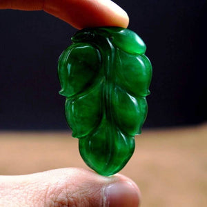 10% OFF- Certified Natural Ice Jadeite Emerald Jade tablets Emerald Leaf Pendant 《Grade A》A2018