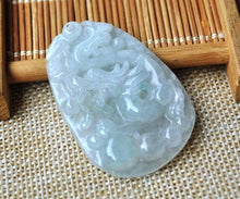 Load image into Gallery viewer, 10% OFF- Certified Natural Icy Jadeite Emerald Jade Tablet Dragon Pendant 《Grade A》4630