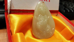 10% OFF- Certified Natural Hetain Emerald Jade Tablet Translucent Guanyin Pendant