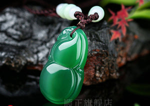 10% OFF- Certified Natural Ice Jadeite Emerald Jade Ruyi Gourd Pendant《Grade A》