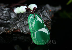 10% OFF- Certified Natural Ice Jadeite Emerald Jade Ruyi Gourd Pendant《Grade A》