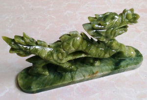 7''L- 2 pcs-A Pair of Chinese Genuine Natural Green Jade HandCarved Dragon Statues