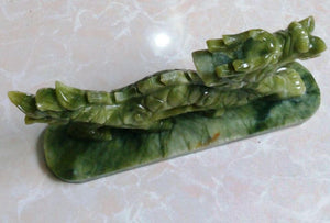 7''L- 2 pcs-A Pair of Chinese Genuine Natural Green Jade HandCarved Dragon Statues