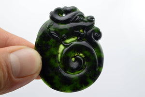 10% OFF- Certified Natural Jadeite Emerald Black Jade Dragon Pendant《Grade A》