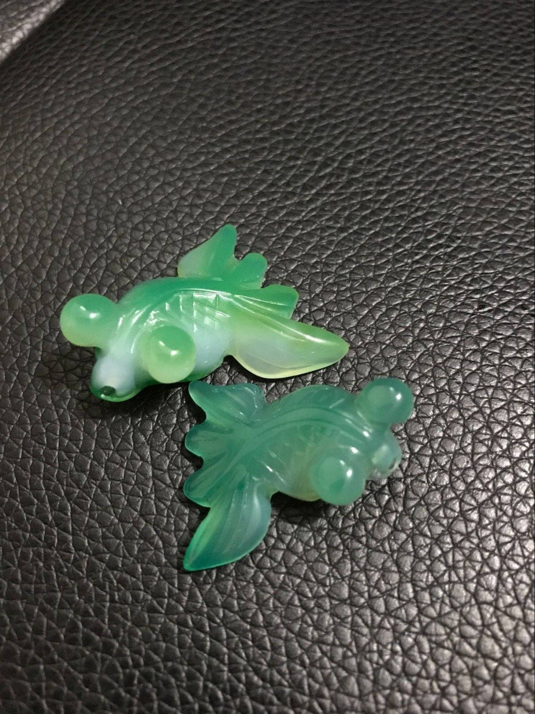 10% OFF- A Pair Certified Natural Jadeite Emerald Jade GoldFish Pendants《Grade A》(2 pcs)