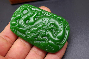 10% OFF- Certified Natural Emerald Jade Handcarved Dragon Pendant A19402018