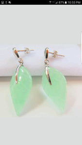 10% OFF- 2 pcs-Certified Natural Jadeite Emerald Jade A Pair of Leaf Jade Earrings《Grade A》