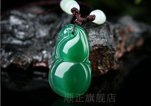 10% OFF- Certified Natural Ice Jadeite Emerald Jade Ruyi Gourd Pendant《Grade A》