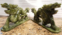 Load image into Gallery viewer, A Pair of Chinese Genuine Natural Green Jade HandCarved Dragon Statues (2pcs Medium)