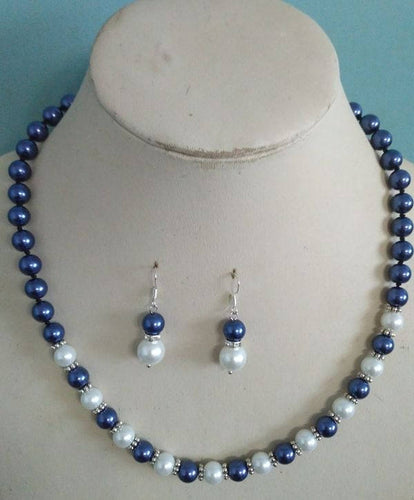 10% OFF- 18 in/460 mm L-Certified Natural Fine Blue White South Sea Shell Pearl Necklace + Earrings