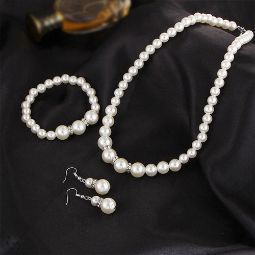 10% OFF- 18 in/460 mm L-Certified Natural Fine White South Sea Shell Pearl Necklace + Bracelet + Earrings