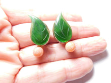 Load image into Gallery viewer, 10% OFF- 2 pcs-Certified Natural Jadeite Emerald Jade A Pair of Coral Leaf Jade Clip Earrings《Grade A》