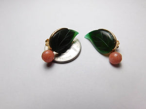 10% OFF- 2 pcs-Certified Natural Jadeite Emerald Jade A Pair of Coral Leaf Jade Clip Earrings《Grade A》