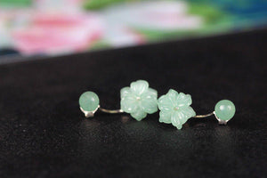 10% OFF- 2 pcs-Certified Natural Jadeite Emerald Jade A Pair of Flower Jade Earrings《Grade A》