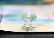 Load image into Gallery viewer, 10% OFF- 2 pcs-Certified Natural Jadeite Emerald Jade A Pair of Flower Jade Earrings《Grade A》