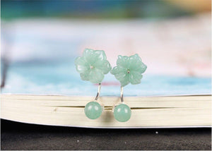 10% OFF- 2 pcs-Certified Natural Jadeite Emerald Jade A Pair of Flower Jade Earrings《Grade A》