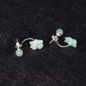 10% OFF- 2 pcs-Certified Natural Jadeite Emerald Jade A Pair of Flower Jade Earrings《Grade A》