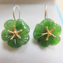 Load image into Gallery viewer, 10% OFF- 2 pcs-Certified Natural Jadeite Emerald Jade A Pair of Lucky Flower Jade Earrings《Grade A》