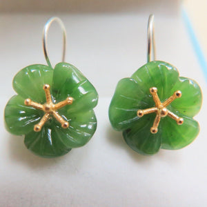 10% OFF- 2 pcs-Certified Natural Jadeite Emerald Jade A Pair of Lucky Flower Jade Earrings《Grade A》