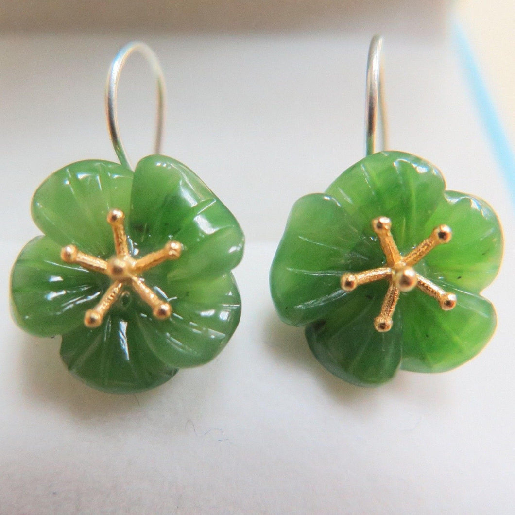 10% OFF- 2 pcs-Certified Natural Jadeite Emerald Jade A Pair of Lucky Flower Jade Earrings《Grade A》