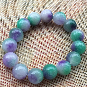 190 mm/7.5 in-Certified Natural Multi-Color Icy Emerald A Jade Beads Stretchy Bracelet