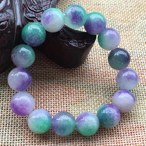 190 mm/7.5 in-Certified Natural Multi-Color Icy Emerald A Jade Beads Stretchy Bracelet