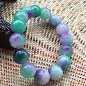 190 mm/7.5 in-Certified Natural Multi-Color Icy Emerald A Jade Beads Stretchy Bracelet