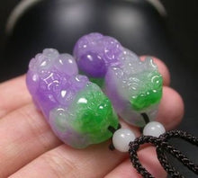 Load image into Gallery viewer, 10%OFF- 2 pcs Certified Natural Jadeite Emerald Jade Pixiu Feng Shui Pendans《Grade A》