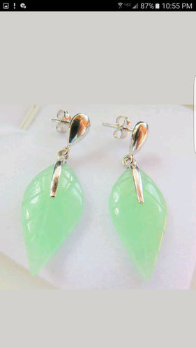 10% OFF- 2 pcs-Certified Natural Jadeite Emerald Jade A Pair of Leaf Jade Earrings《Grade A》