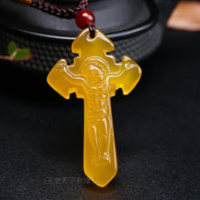 Load image into Gallery viewer, 10% OFF- Certified Natural Ice Emerald Jade Handcarved Cross Pendant A19402018