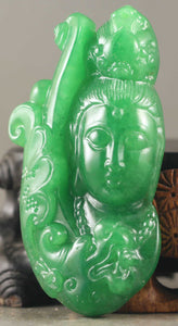 10% OFF- Certified Natural Icy Jadeite Emerald A*Jade HandCarved Guanyin Pendant A1940