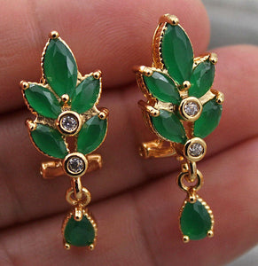 10% OFF- 2 pcs-Certified Natural Jadeite Emerald Jade A Pair of Lucky Jade Flower Leaf Earrings