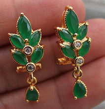 Load image into Gallery viewer, 10% OFF- 2 pcs-Certified Natural Jadeite Emerald Jade A Pair of Lucky Jade Flower Leaf Earrings