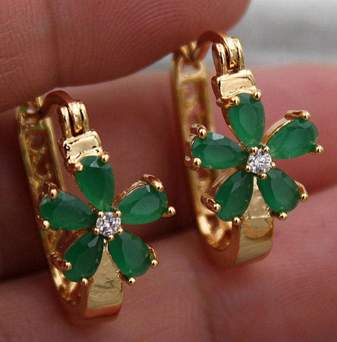 10% OFF- 2 pcs-Certified Natural Jadeite Emerald Jade A Pair of Lucky Flower Jade Earrings Clip Hoop Stud