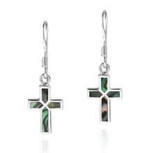 Load image into Gallery viewer, 10% OFF- 2 pcs-Certified Natural Abalone Shell Inlay Dangle Mini Cross Earrings