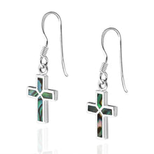 Load image into Gallery viewer, 10% OFF- 2 pcs-Certified Natural Abalone Shell Inlay Dangle Mini Cross Earrings