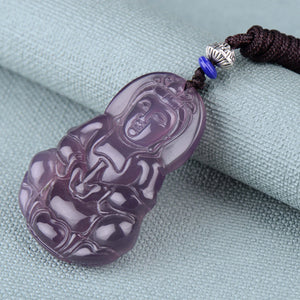 10% OFF- Certified Natural Ice Pink Emerald Jade Handcarved Guanyin Pendant A194088