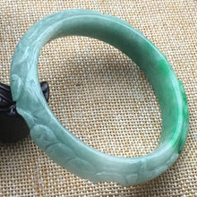 Load image into Gallery viewer, 10% OFF- 60/61/62 mm Certified Natural Jadeite Emerald A Jade HandCarved Ruyi Flower Bracelet Bangle A015