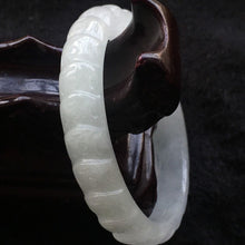 Load image into Gallery viewer, 10% OFF- 55/56/57 mm Certified Natural Jadeite Emerald A*Jade Handcarved Flower Bangle X009